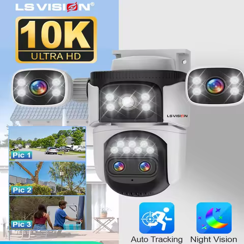LS VISION Wireless WiFi Camera, 10K, 20MP, Outdoor, 10X Zoom, Four Lens, 720 ° PTZ, Automatic Tracki