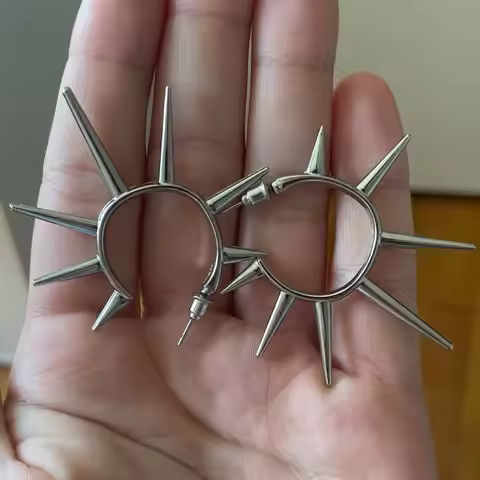 Punk Style Long Spike Hoop Earrings for Women Men Thorns Circle Hip Hop Earrings Grunge Aesthetic Fa