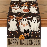 Halloween Table Runner 13x35.4/47.2/63/72/78.7 Inches - 1pc, Beige/Black Jack-O'-Lantern Black Cat H