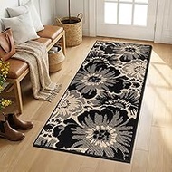 Findosom Hallway Runner Rug 2x5, Non Slip High-Low Textured Floral Washable Runner Rug with Rubber B