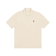 imported NEW Ami Paris Tide Brand Embroidery Love Lapel Polo Couples T-shirt Summer Loose Fashion Lo