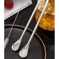 HOT PRODUCT Stainless Steel Straw and Tea Strainer Spoon - Convenient 2-in-1 Multi-Purpose Straw and