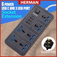 USB C + 3 USB Port 6 Universal Power Strip Extension Plug Power Socket Electric Sockets Elektrik Sok