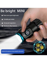 強力小型edc Led手電筒2000lm超亮鑰匙扣燈,帶有電源指示燈的usb可充電營燈