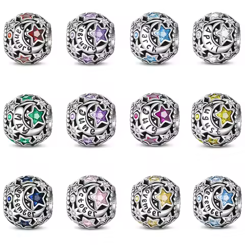 S925 Sterling Silver Birthday Month Lucky Charms Beads From January To December Fit Pan Original Bra