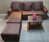 Lshape leather brown sala set with center table
