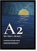 LIVINGTASTE Picture Frame A2 Aluminium Black Brushed with Tempered Glass, 1 Piece Fits 42 x 59.4 cm 
