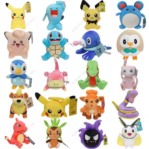 Original Pokemon Plush Pikachu Wobbuffet Pichu Marill Clefairy Squirtle Popplio Rowlet Piplup Slowpo