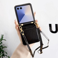 Samsung Flip7 Foldable Phone Case with Card Holder Crossbody Strap Full Cover Galaxy Z Filp5 W24FIP4