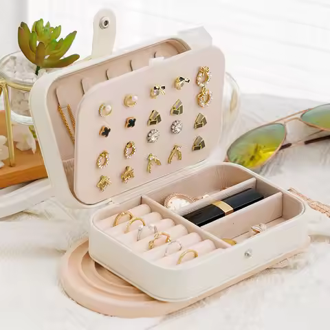 Portable Storage Jewellery Box Simple Design Travel Display Jewellery Bracelet Jewellery Earring Lea
