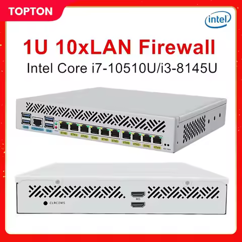 Topton 10x1GbE LAN 1U 9.5 Inch Rack Mounted Firewall Appliance Mini PC Intel Core i7 10510U i3 8145U