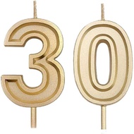 Bailym 30th Birthday Candles, Gold Number 30 Cake Topper for Birthday Decorations Party Decoration