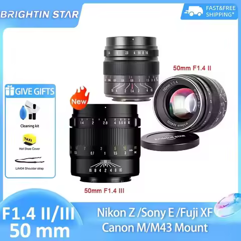 Brightin Star 50mm F1.4 II III APS-C Large Aperture Manual Lens for Canon RF EOS M Sony E A7iii A640