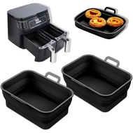 Collapsible 2-Pack Air Fryer Silicone Liners for 8QT & 10QT NINJA Foodi Dual, Rectangular Air Fryer 