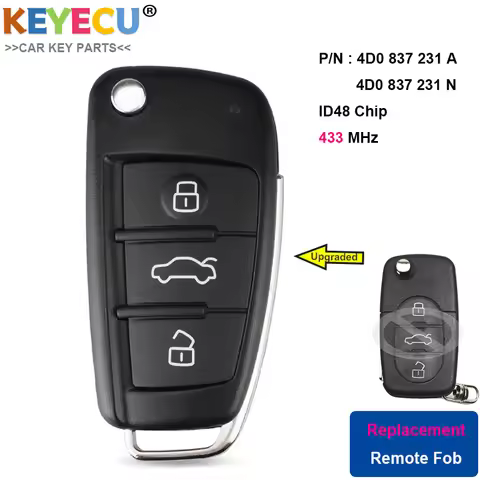 KEYECU Upgraded Flip Remote Car Key for Audi A3 A4 A6 A8 Old Models, Fob 3 Button - 433MHz - ID48 Ch