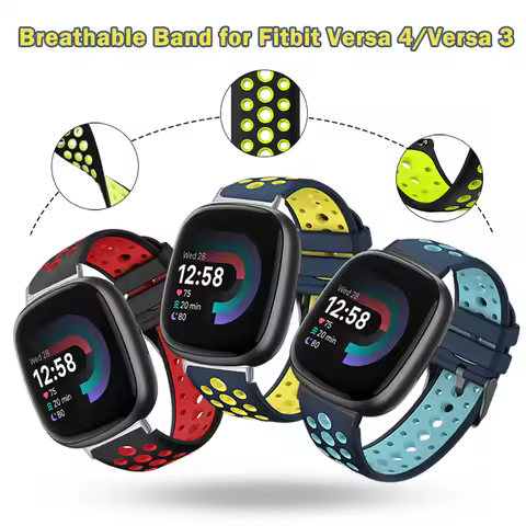 Two-Tone Strap Compatible with Fitbit Versa 4 Breathable Round Hole Strap Suitable for FITBIT VERSA 