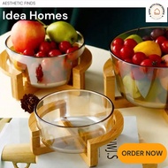 IDEA HOMES 3 Sizes Borosilicate Glass Bowl - Wood Base