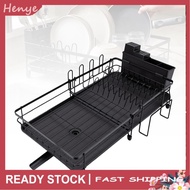 Henye Large Dish Drying Rack Carbon Steel Drainer for Kitchen Counter Extendable Length in 30cm to 5
