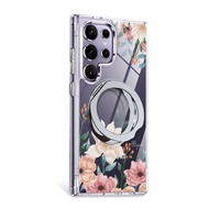 apbs Samsung S25/S24/A56 軍規360旋轉磁吸立架手機殼-梔子花開