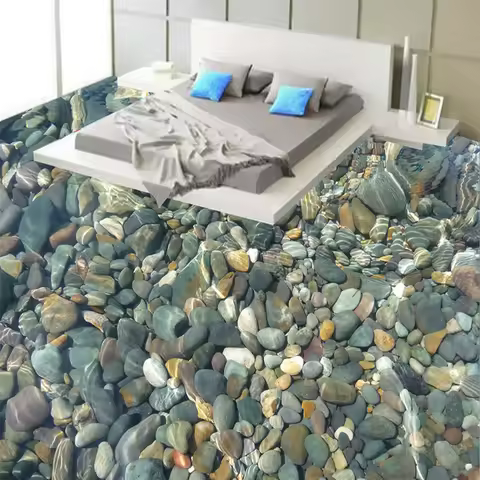 Modern 3D Pebble Flooring Mural Wallpaper Bathroom Waterproof Fashion Interior Design PVC Floor Tile