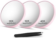 Macaki 20X&30X&40X Magnifying Mirror with Suction Cups and Tweezers Set, 3.5 inches Travel Magnified