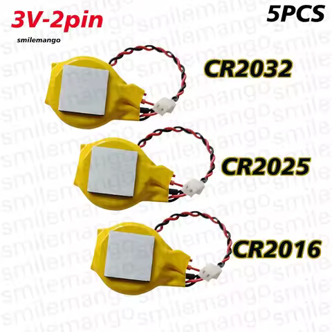 5PCS CR2032 CR2025 CR2016 3V Battery with 2Pin Wire Connector, Replaceable Laptop Motherboard BIOS C
