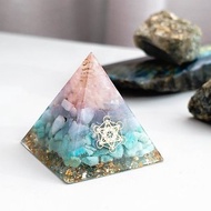 【粉晶、天河石、藍玉髓】奧根水晶能量金字塔Orgonite 6x6 cm