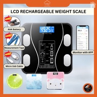[Digital Body Weight Scale] Smart Bluetooth USB Rechargeable High Accuracy LCD Display Penimbang Ber