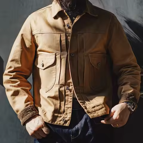 Maden Vintage Heavyweight Canvas Rancher Jackets with Collar Back Paris Button Design Denim Jacket f