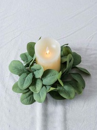 Corona De Velas De 25cm, Corona Artificial De Follaje Verde Para Portavelas, Anillo De Velas De Hojas Falsas Para Bodas, Decoración De Mesa De Navidad Y Año Nuevo