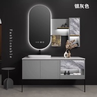 "Toilet Storage Cabinet With Mirror Bathroom Sink Toilet Cabinet Waterproof With Mirror Light Luxury Combination High-End Solid Wood Oak Simple Countertop Integrated Molding 22 dian