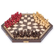 Wooden Three-Player Chess - 12 Inches - with Foldable Board, Handcrafted Playing Pieces, and Felt-Li