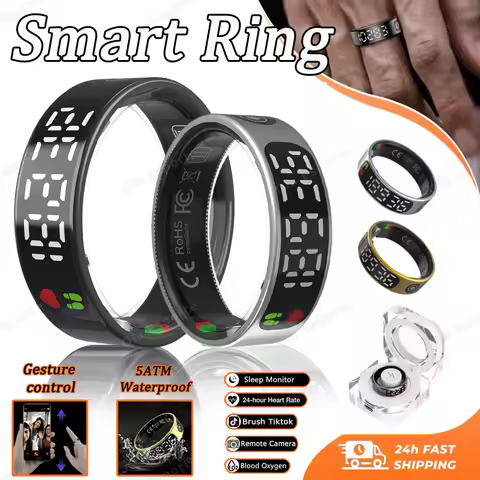 2025 New Sr08 Smart Ring With Box Touch Display Screen 5ATM Waterproof Bluetooth Health Monitor Gest