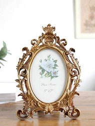 1入歐式古董風格樹脂橢圓形相框,可用於家居裝飾,隨機附贈紙張