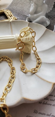 銅18K金麻花橢圓手鍊 ~ 經典鍊條手鍊 ~ 粗手鍊 ~ 純銀大扣頭