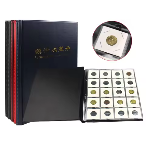 Coin Album Collection Book Euro with 200 Pockets Coin Binder Sheets for 2" x 2" Cardboard Holders Co