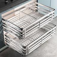 Double-Layer Dish Basket Rack Drawer Pull Kitchen Dish Basket Stainless Steel Cabinet Tough Cupboard
