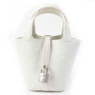 愛馬仕 Picotin Lock Micro Evercolor 手提包，白色，顏色五金，帶有 N 字印記和防塵袋，成色極佳。法國製造。