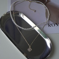 Pearly Dolly pearl jewelry set with four-leaf pendant, 3mm sweet pearl choker necklace set, mixed wi