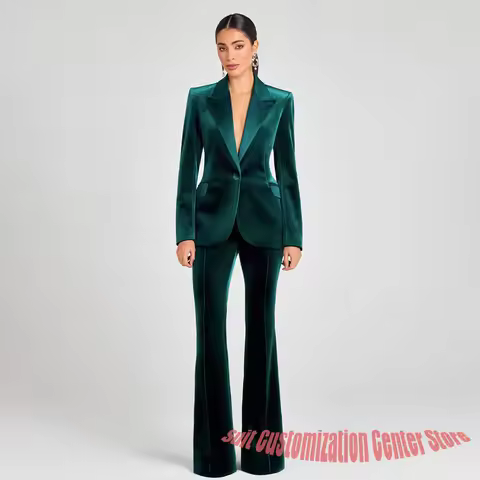 Rich Emerald Green Velvet Women Clothes Single Button Blazer+Pants Set Glamorous Suit for Formal Eve