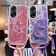 Liquid Quicksand Bling Glitter Lanyard Case OPPO A98 A78 A77 5G A17 A17K A16E A16K Reno 10 Pro 8T 8Z