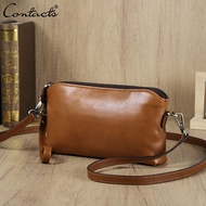 CONTACTS Genuine Leather Shoulder Bags for Women Brand Fashion Female Sling Bags Handbags Clutches P