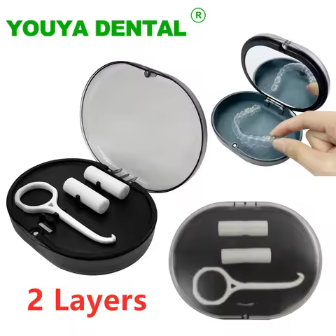 2 Layers Dental Retainer Case Orthodontic Storage Box With Aligner Chewies Invisible Removable Brace