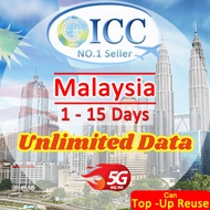 ICC_Malaysia 1-15 Days Unlimited Data SIM Card| Can top up and reuse| Daily 3GB| Daily 2GB| Malaysia