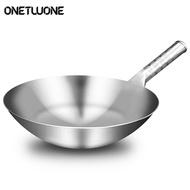 Onetwone Stainless Steel  Wok Chinese Handmade frying Wok Traditional Non Rusting Gas Wok Cooker Pan Cooker Kitchen Cookware