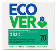 ECOVER น้ำยาล้างจานแบบเม็ด อีคอเวอร์ คลาสสิค ดิชวอชเชอร์ แท็บเล็ต ปราศจากฟอสเฟต กลิ่นมะนาว บรรจุ 70 เม็ด / ECOVER Classic Dishwasher Tablet - Phosphate-Free - Plant-Based Surfactant - Biodegradable - Lemon and Lime - 70 Tablets