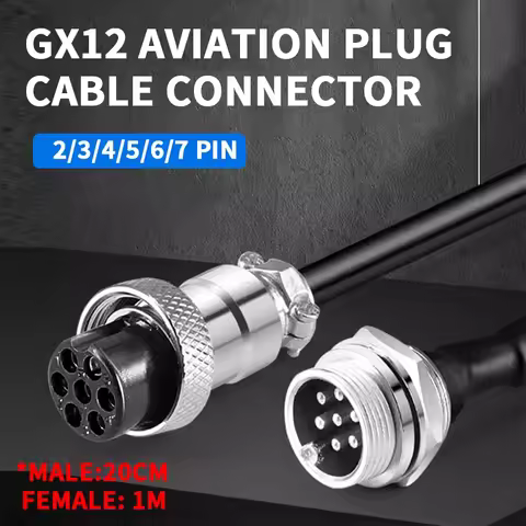 GX12 Male Female Extension Cable Connector with Industrial Cord—Available in 2/3/4/5/6/7 Pins Option
