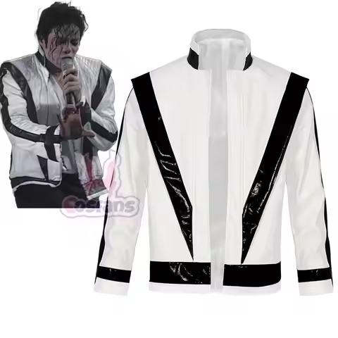 Michael Jackson Costumes Jacket Thriller Night White Leather Outwear Halloween Michael Jackson Cospl