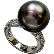 二手卡地亞SoPretty系列黑珍珠鑽石戒指，12.8毫米，18K白金，9.6克，49號，女士款