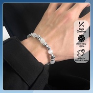 Fashion men's and women's stone bracelet with stainless steel titanium silver-plated design, self-ad